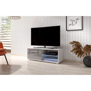 VIVALDI Televizní stolek MOON 100 cm bílý/šedý lesk s osvětlením LED